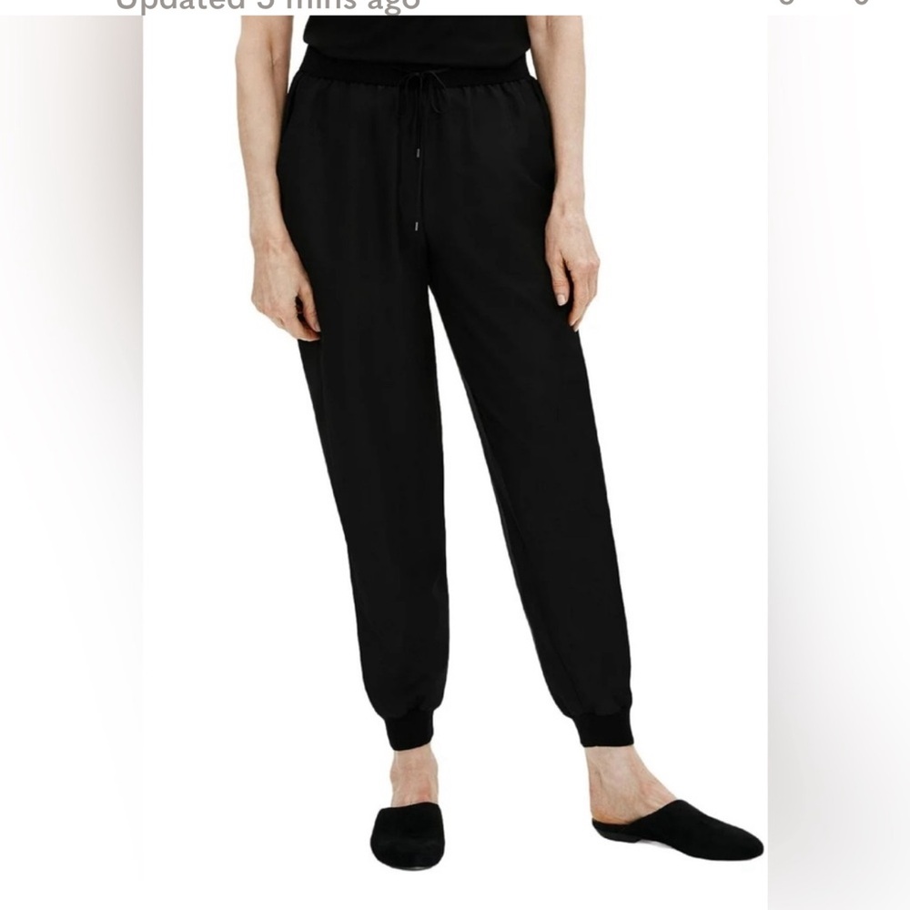 Eileen Fisher Black Silk Jogger Ankle Pull On Minimalist Lightweight Pants, XL